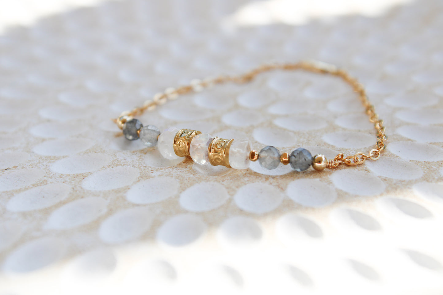 Shu 14K Filled Gold, Moonstone & Labradorite Tribal Bracelet