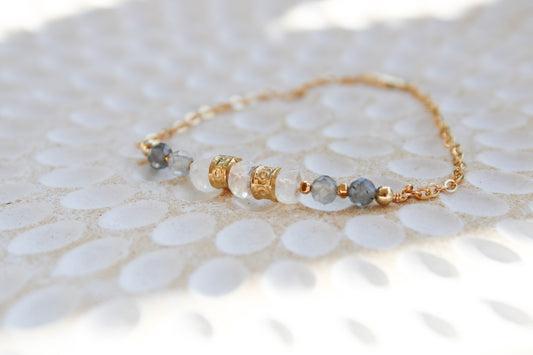 Shu 14K Filled Gold, Moonstone & Labradorite Tribal Bracelet
