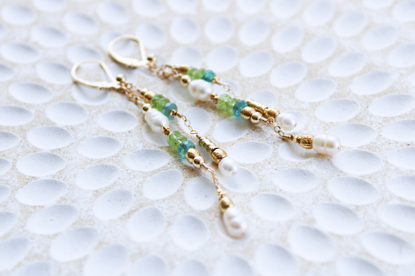 Prasinos 14K Filled Gold, Green Peridot, Apatite & Genuine Freshwater Pearl Drop Earrings
