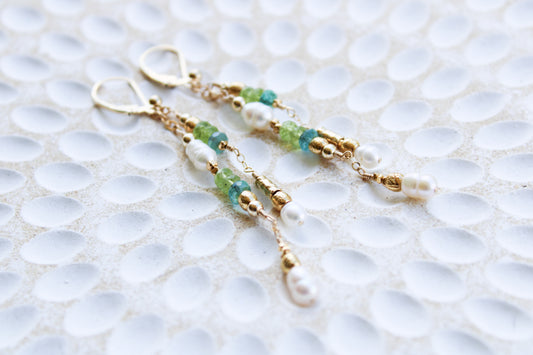 Prasinos 14K Filled Gold, Green Peridot, Apatite & Genuine Freshwater Pearl Drop Earrings