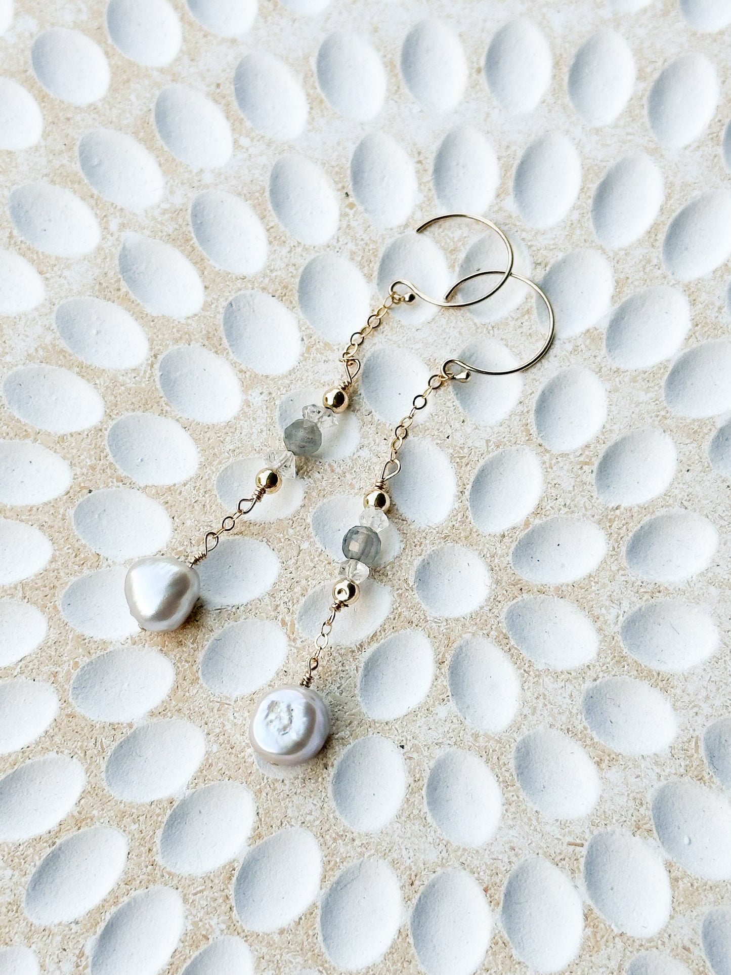 Aella 14K Filled Gold, Herkimer Diamond, Labradorite & Genuine Freshwater Pearl Drop Earrings