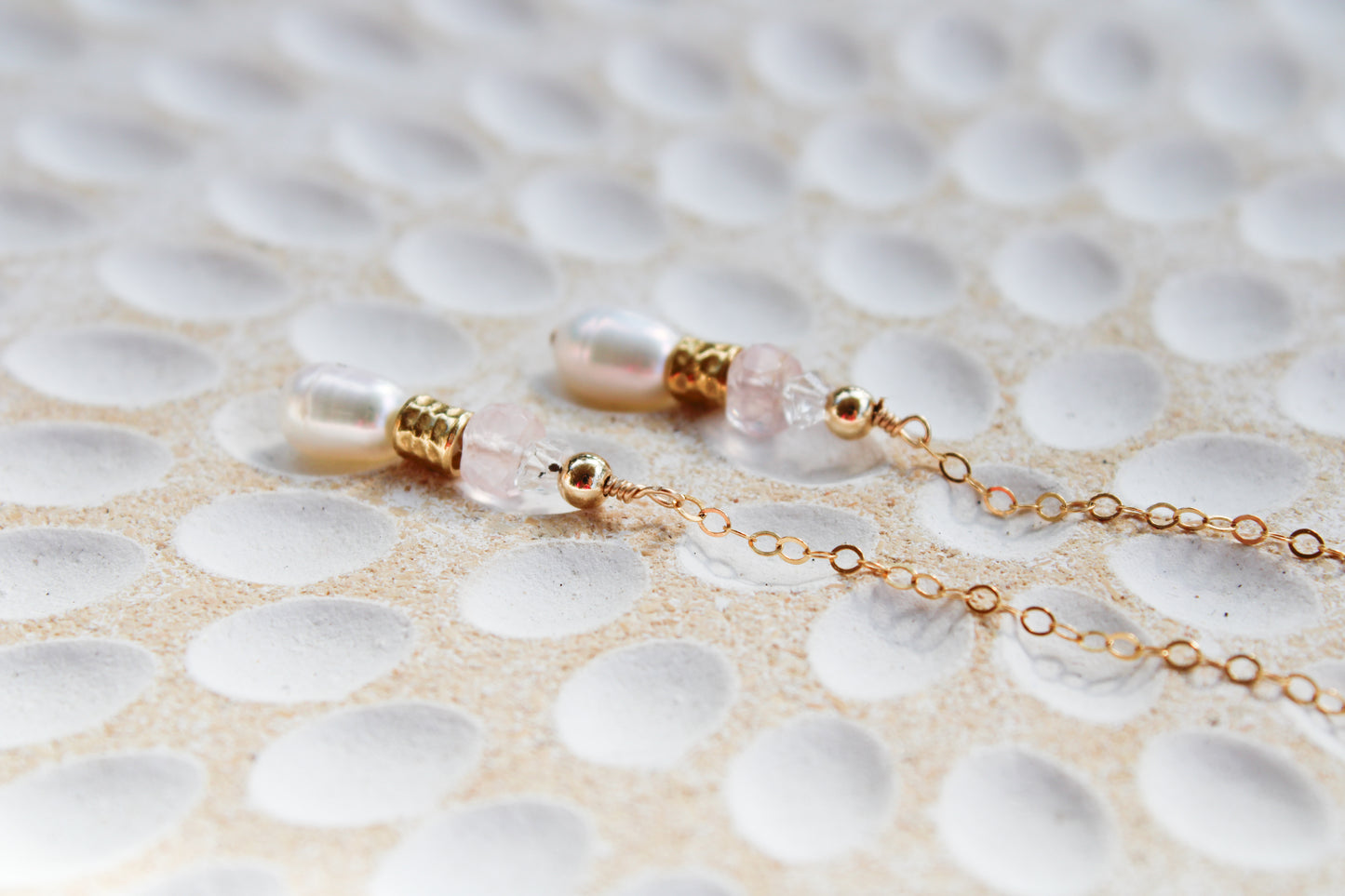Rosario 14K Filled Gold, Genuine Freshwater Pearl, Rose Quartz & Herkimer Diamond Drop Earrings