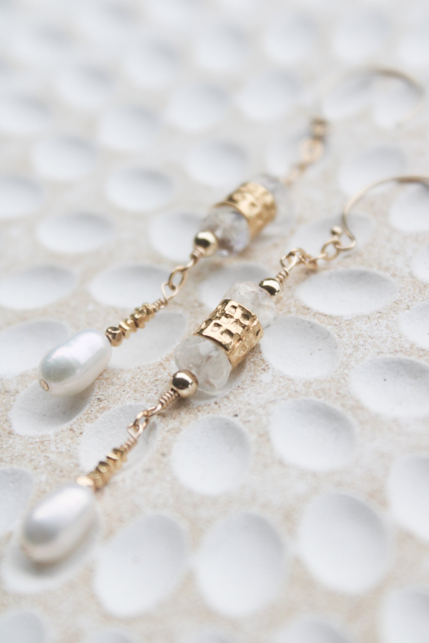 Helionos 14K Filled Gold, Moonstone and Genuine Freshwater Pearl Earrings