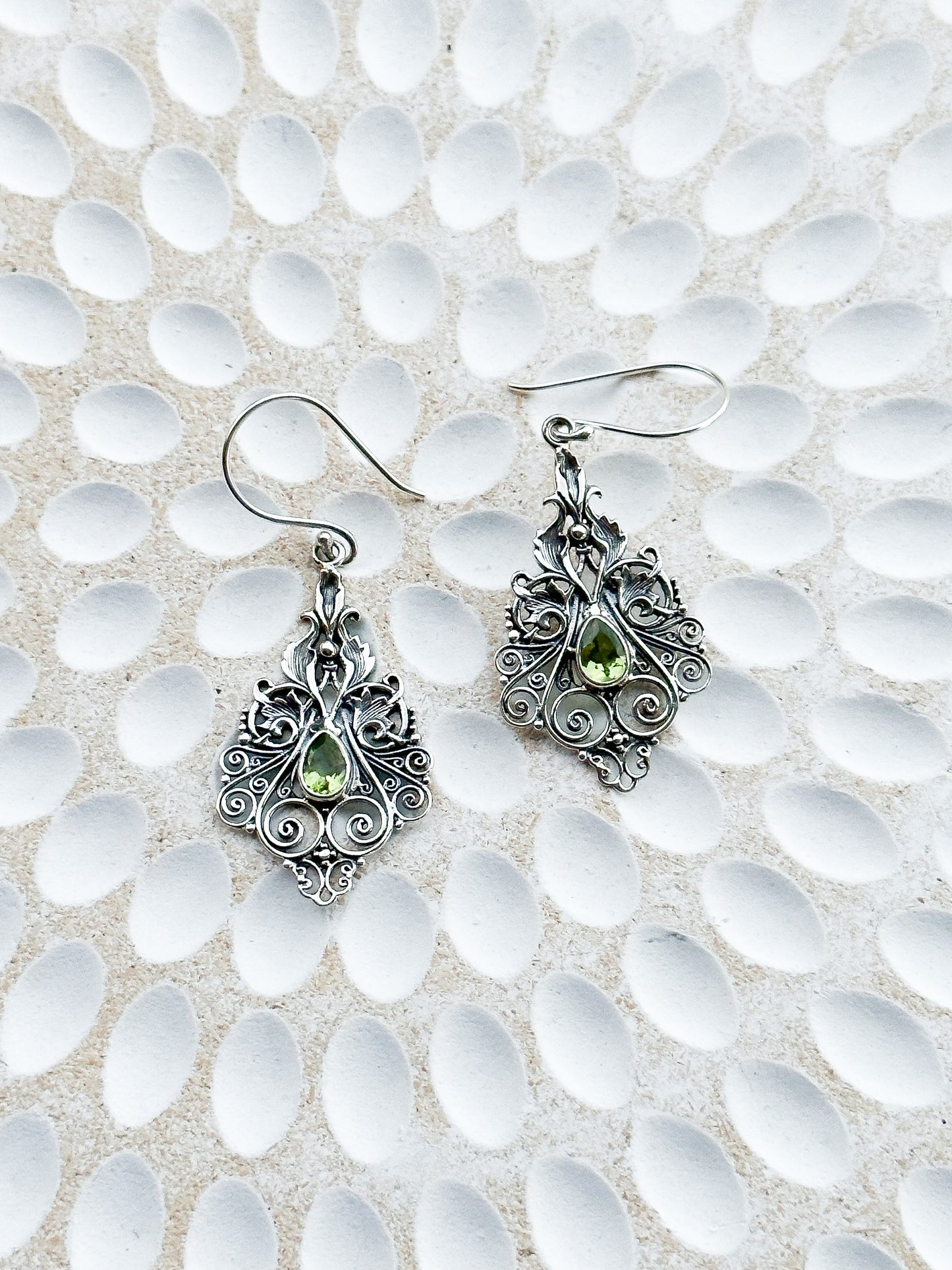 Sterling Silver & Peridot Batiki Earrings