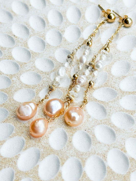 Calliope 14K Filled Gold, Herkimer Diamond & Genuine Freshwater Pearl Drop Earrings