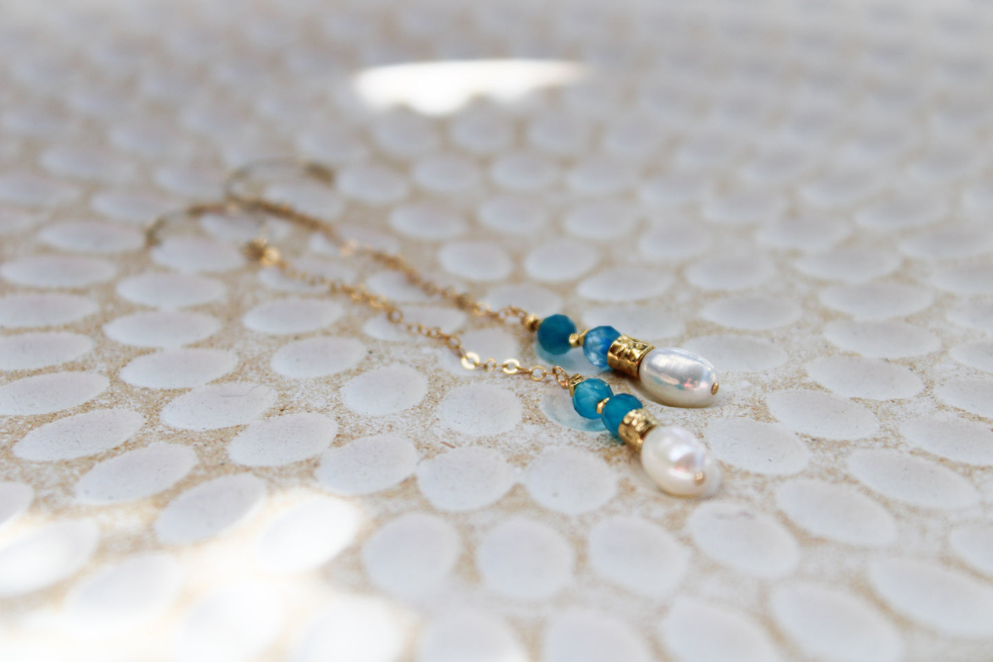 Urdina 14K Filled Gold, Genuine Freshwater Pearl & Blue Agate Drop Earrings
