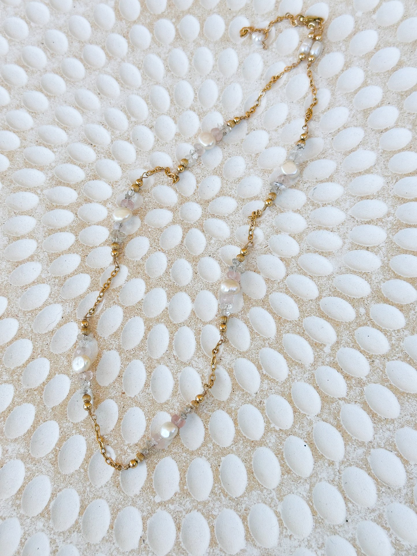 Titania 14K Filled Gold, Herkimer Diamond, Rose Quartz & Genuine Pearl Necklace