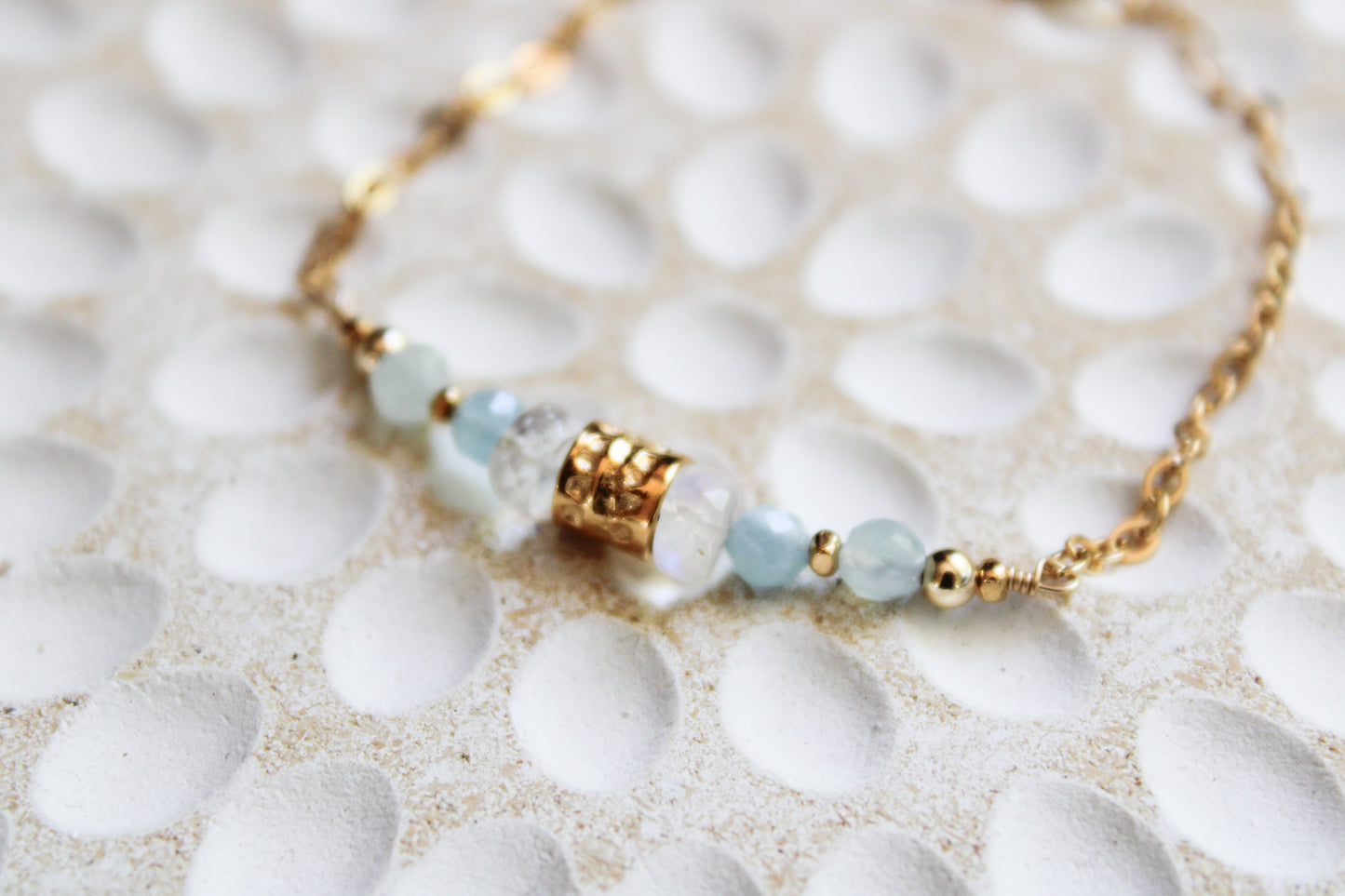 Saskia 14K Filled Gold, Moonstone and Aquamarine Tribal Bracelet
