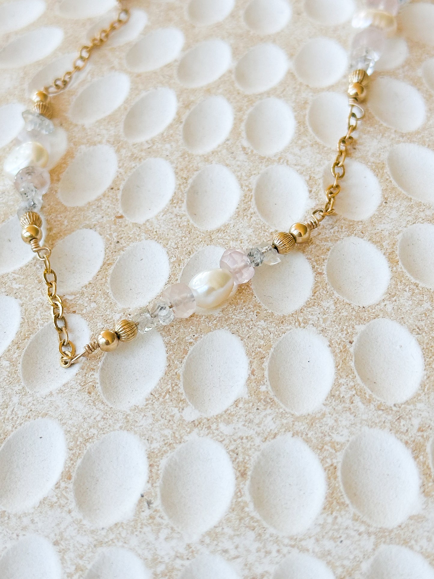 Titania 14K Filled Gold, Herkimer Diamond, Rose Quartz & Genuine Pearl Necklace