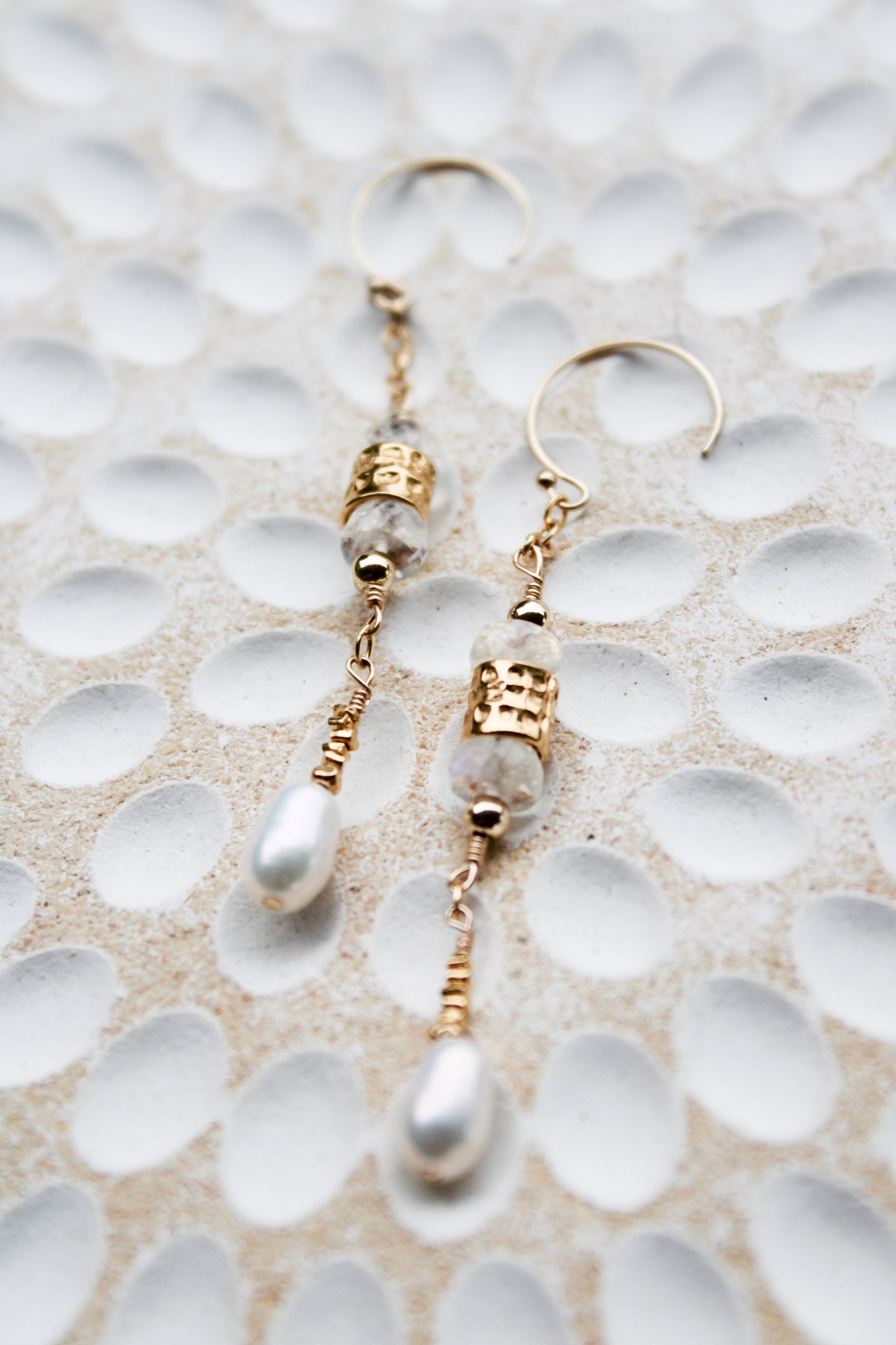 Helionos 14K Filled Gold, Moonstone and Genuine Freshwater Pearl Earrings