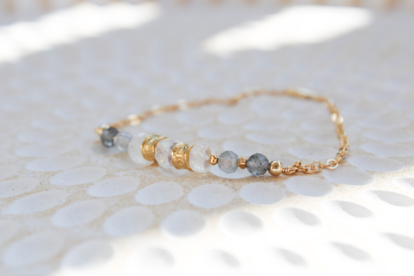 Shu 14K Filled Gold, Moonstone & Labradorite Tribal Bracelet