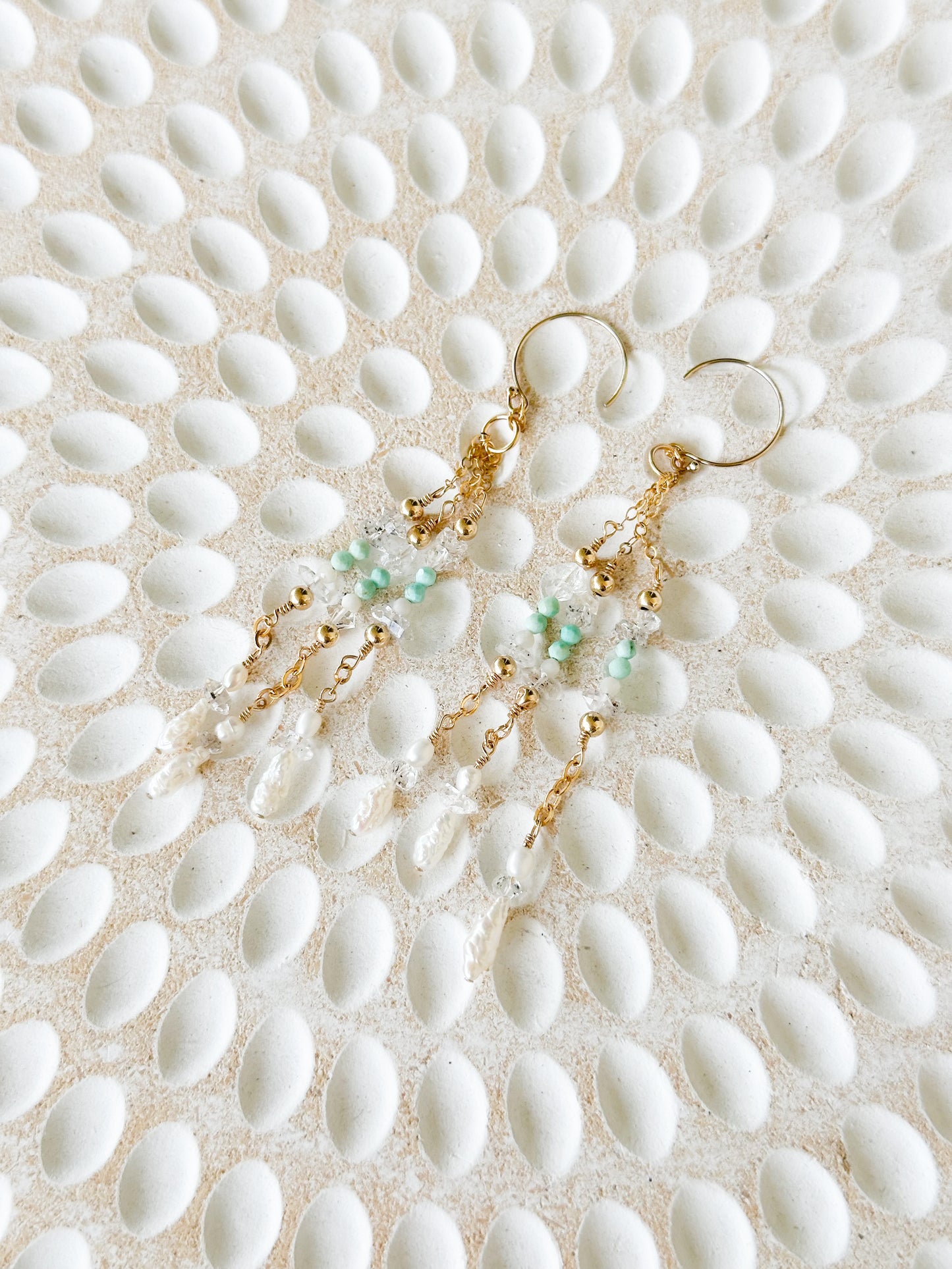 Atira 14K Filled Gold, Herkimer Diamond, Peruvian Turquoise, Moonstone & Genuine Keshi Freshwater Pearl Drop Earrings