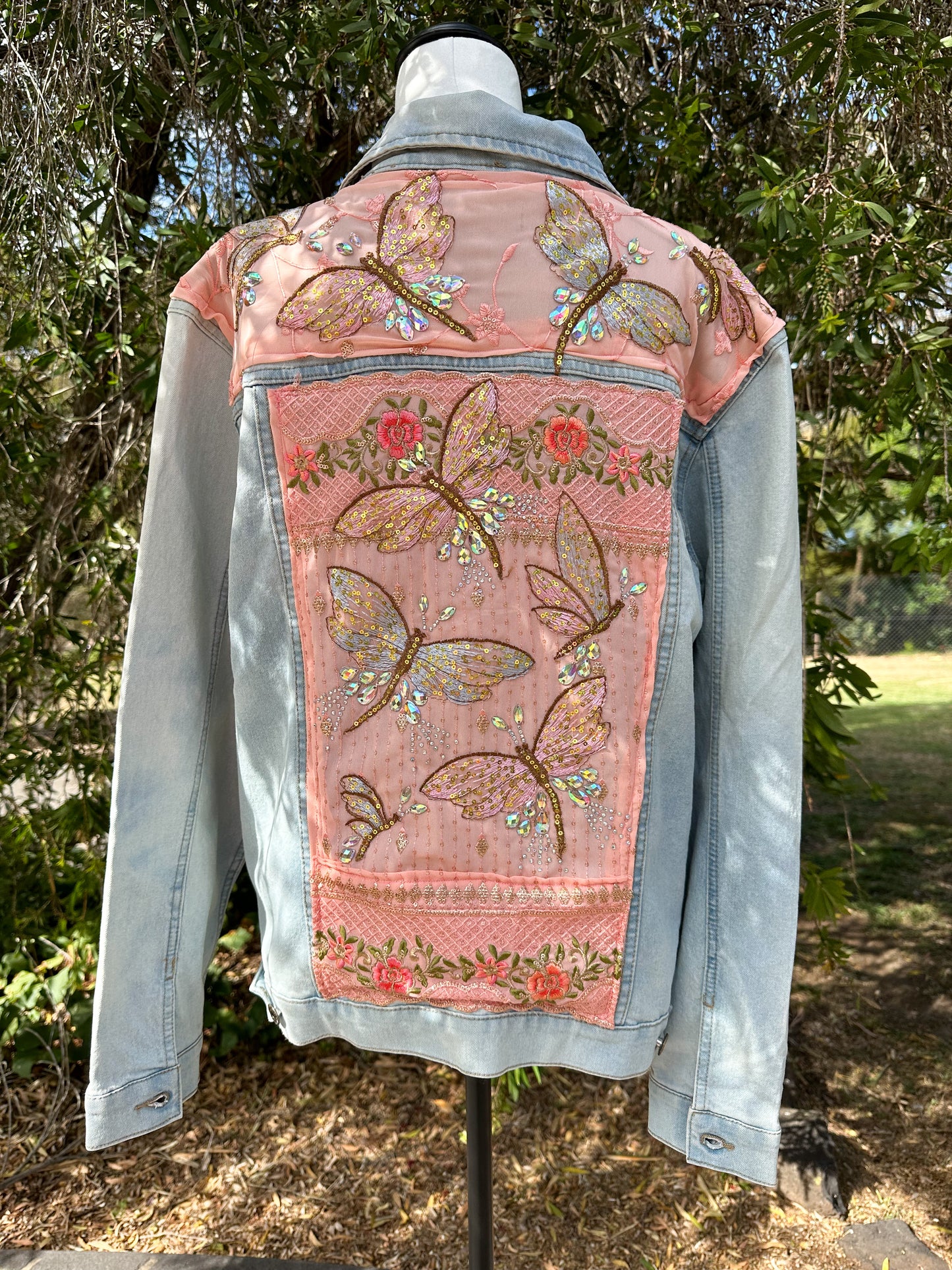 Embellished Peach Haze Artisan Denim Jacket
