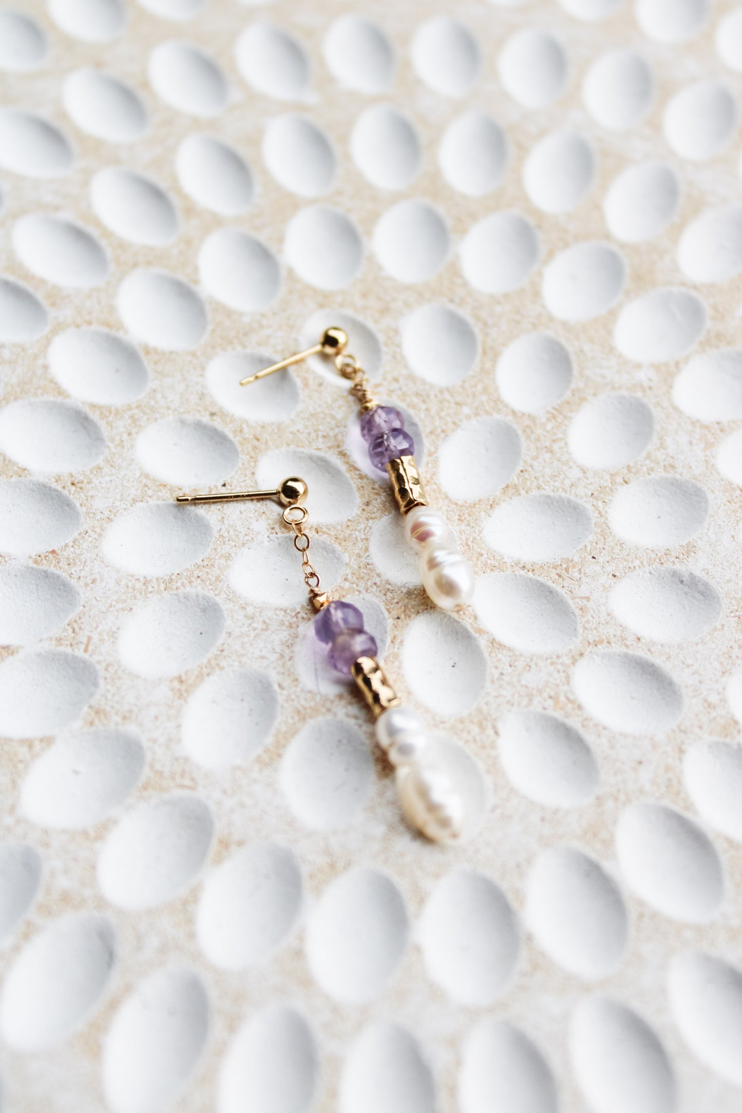 Tyrian 14K Filled Gold, Amethyst and Genuine Freshwater Pearl Drop Earrings