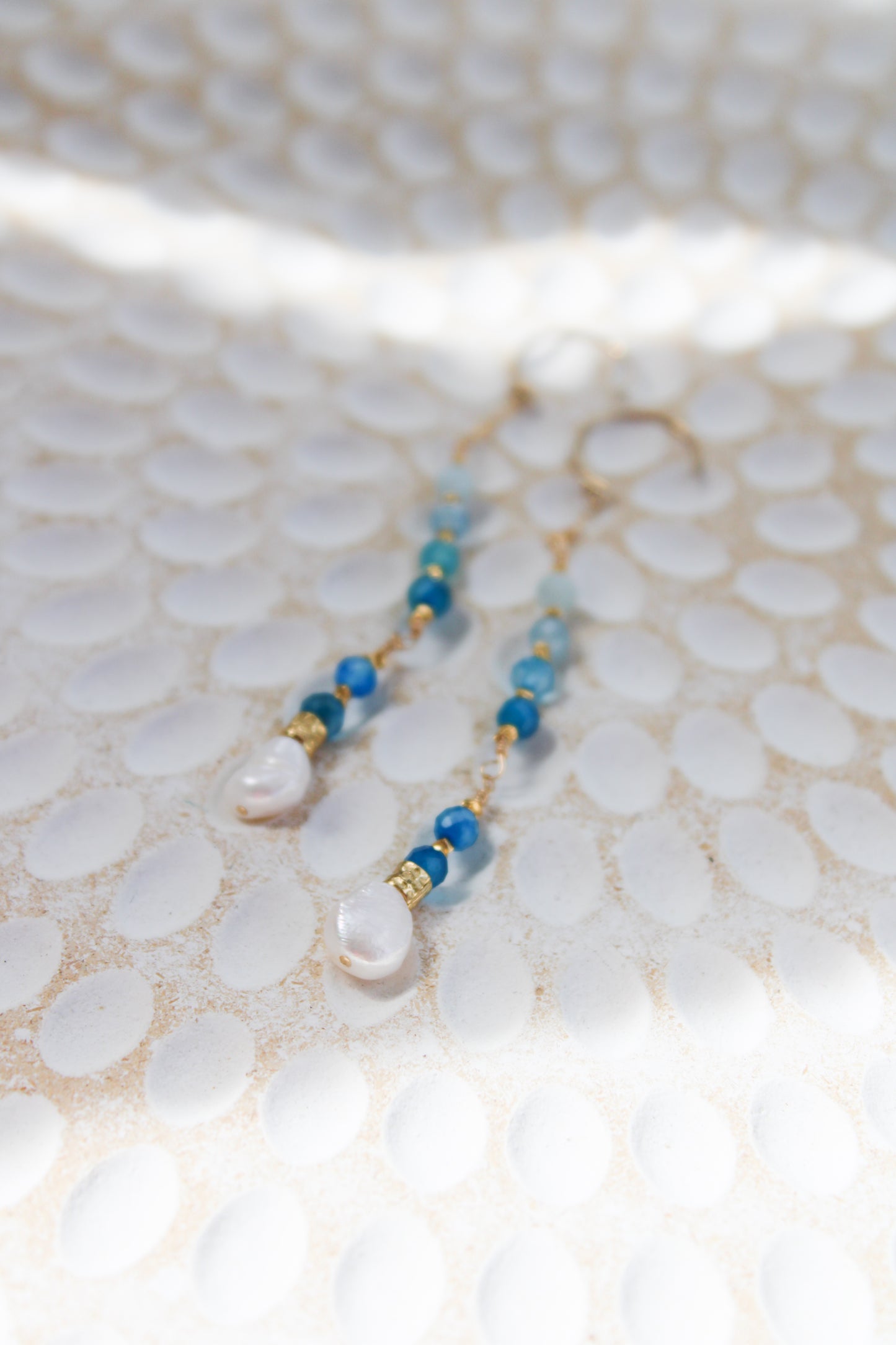 Indigo 14K Filled Gold, Genuine Freshwater Pearl, Blue Agate & Aquamarine Drop Earrings