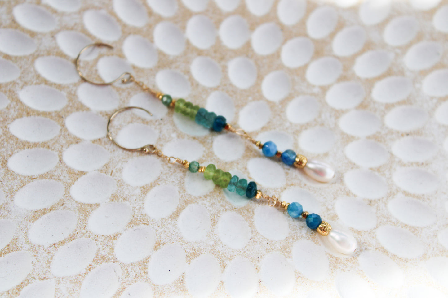 Demeter 14K Filled Gold, Genuine Freshwater Pearl, Blue Agate, Apatite, Peridot & Amazonite Drop Earrings