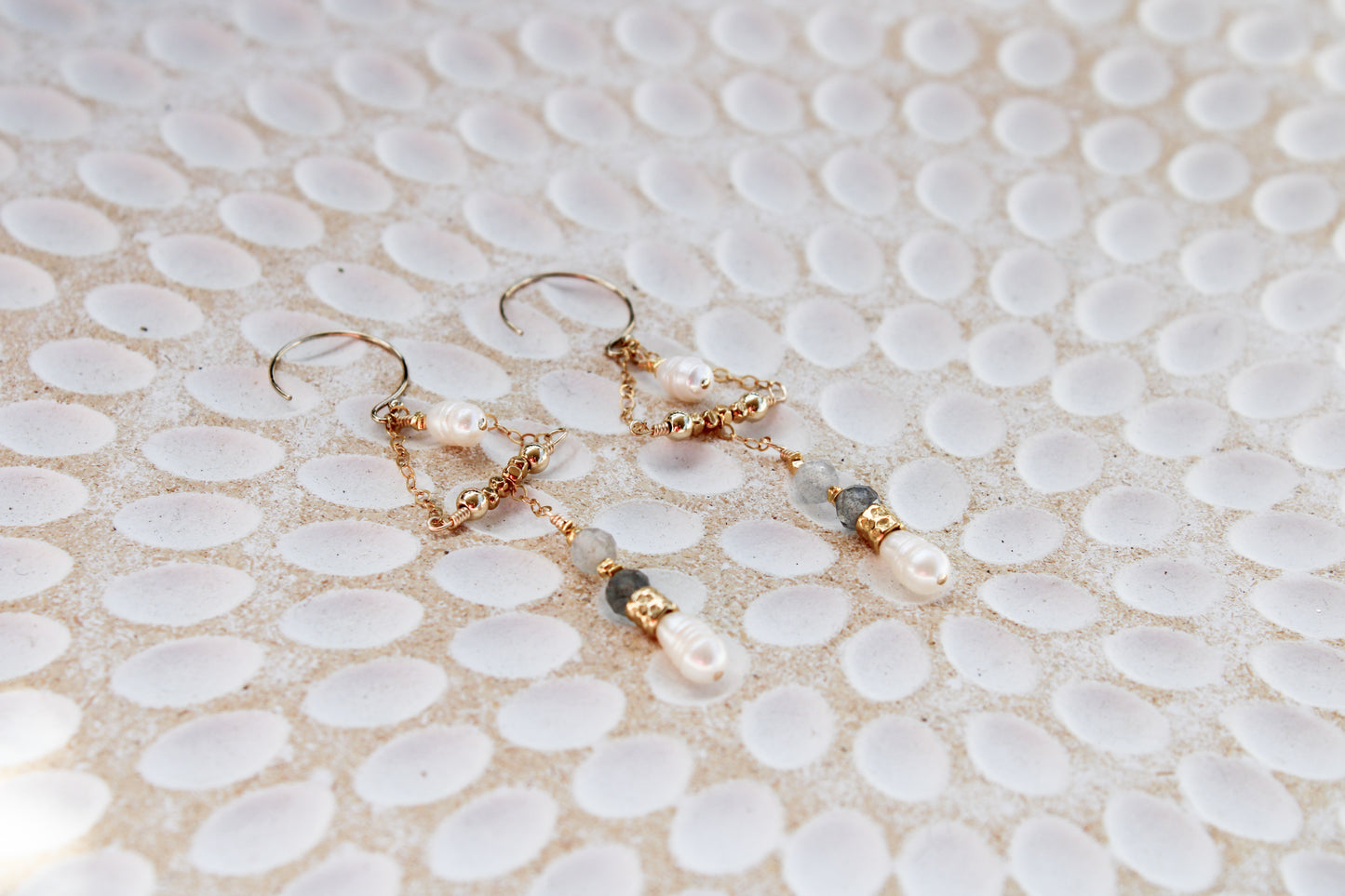 Kalia 14K Filled Gold, Genuine Freshwater Pearl & Labradorite Earrings