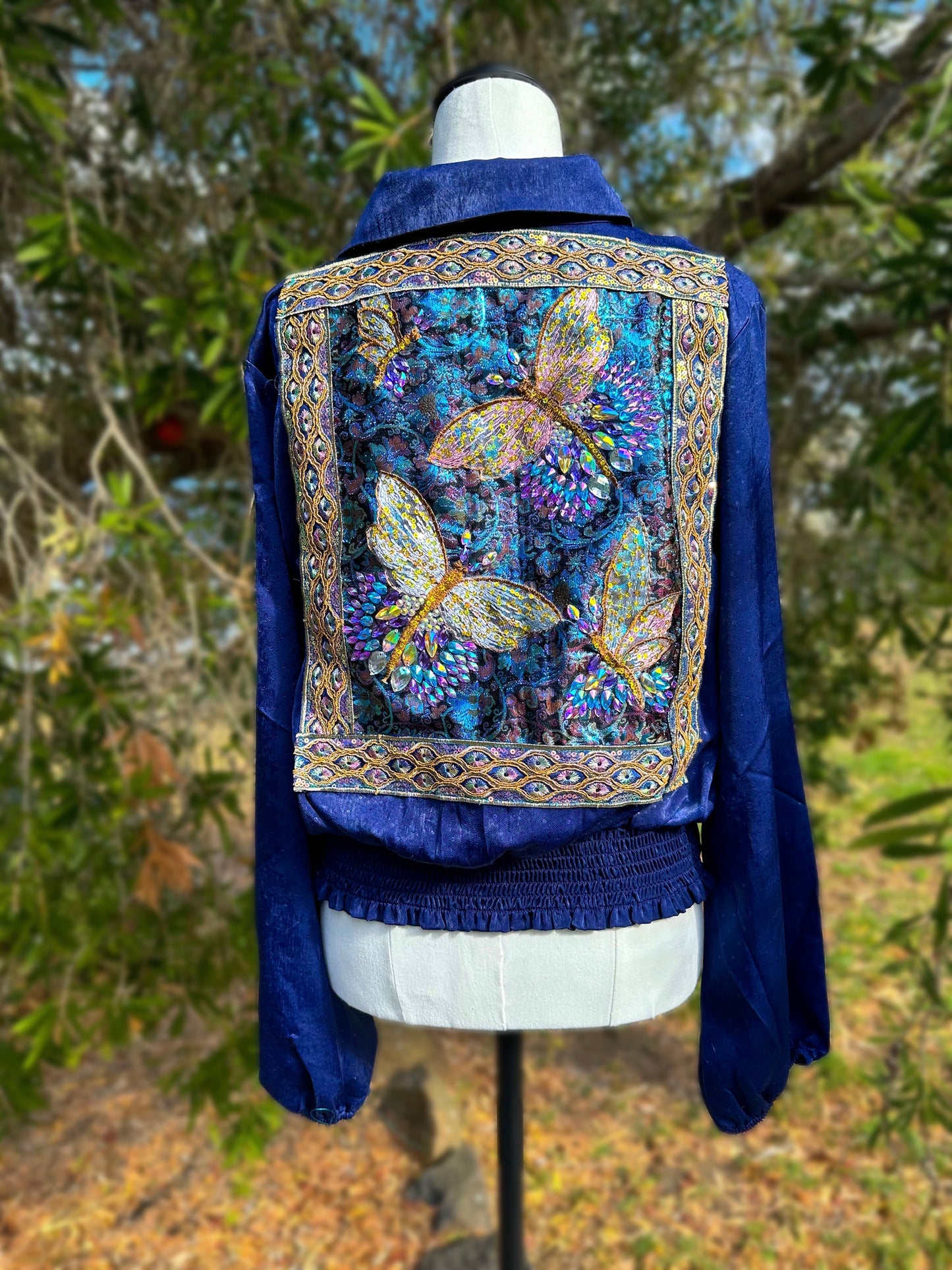 Midnight Blue Requiem Dream Embellished Blouse