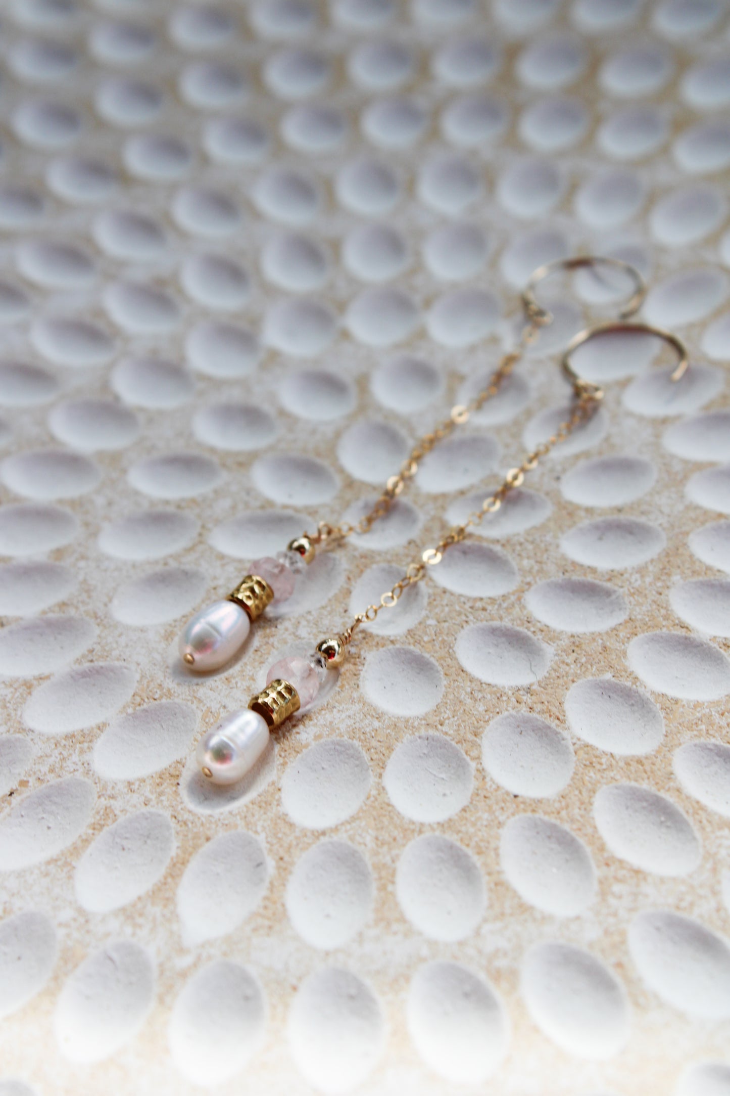Rosario 14K Filled Gold, Genuine Freshwater Pearl, Rose Quartz & Herkimer Diamond Drop Earrings