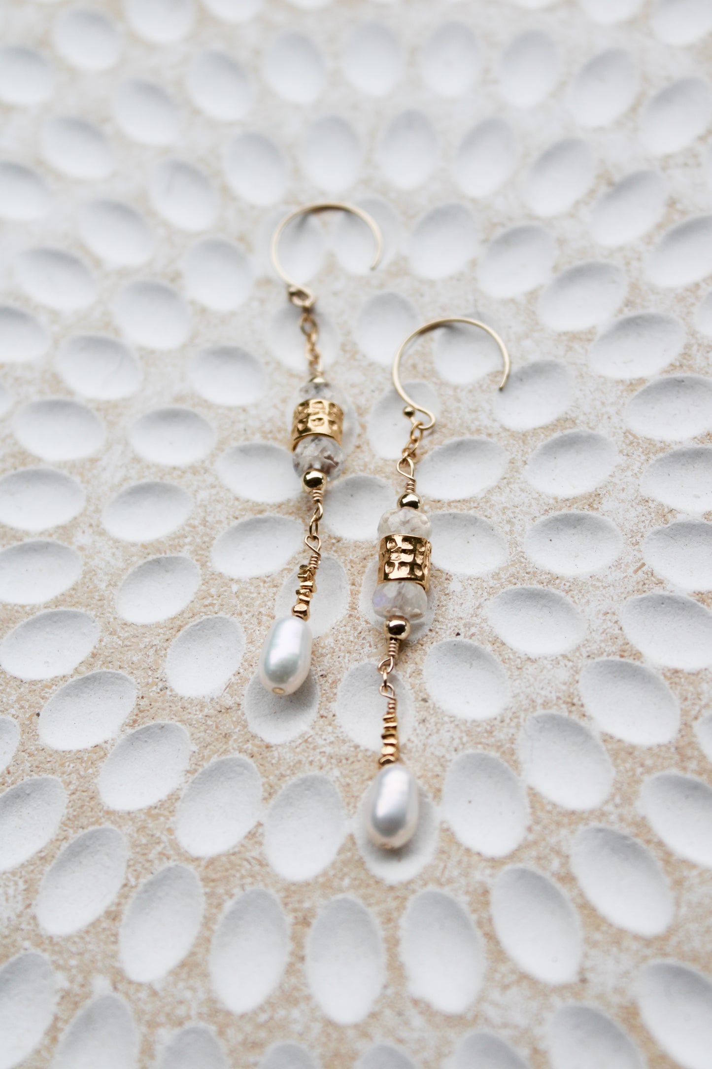 Helionos 14K Filled Gold, Moonstone and Genuine Freshwater Pearl Earrings