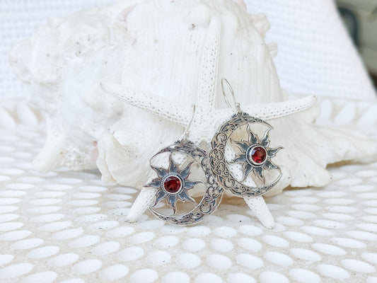 Sterling Silver & Garnet Sunara Earrings