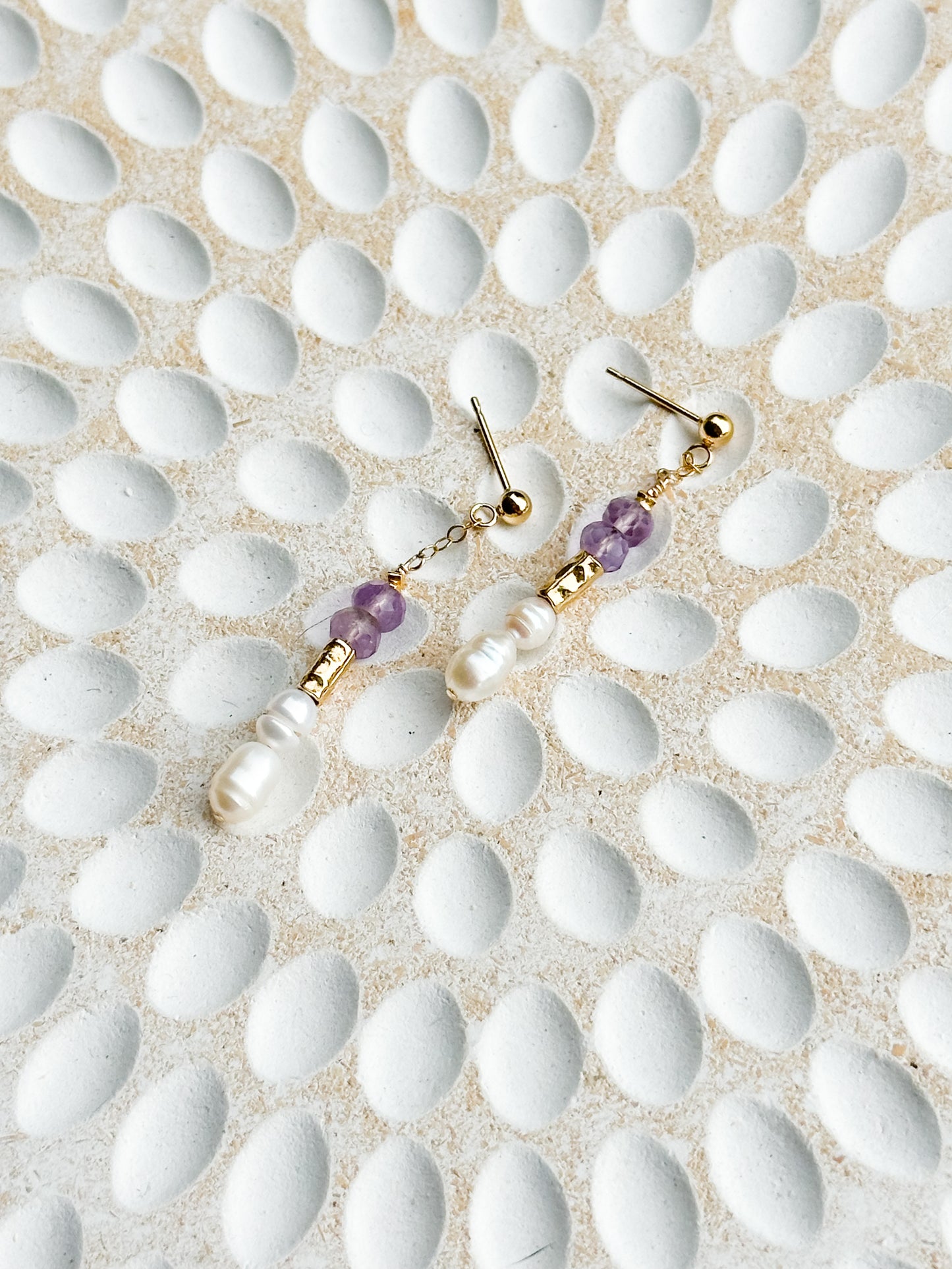 Tyrian 14K Filled Gold, Amethyst and Genuine Freshwater Pearl Drop Earrings