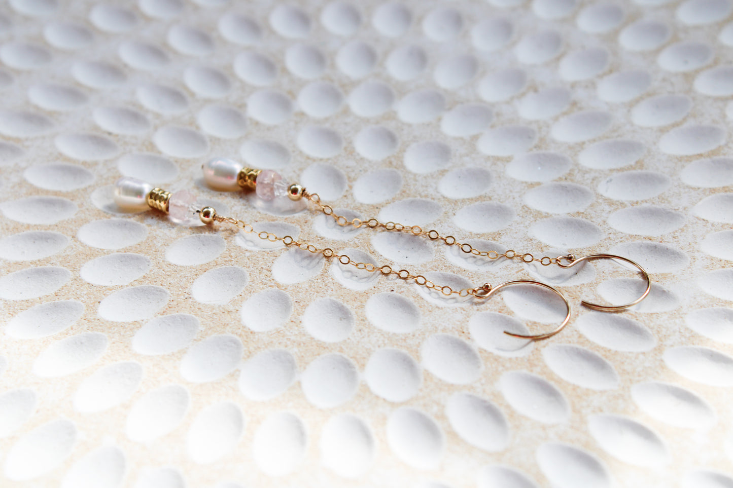 Rosario 14K Filled Gold, Genuine Freshwater Pearl, Rose Quartz & Herkimer Diamond Drop Earrings