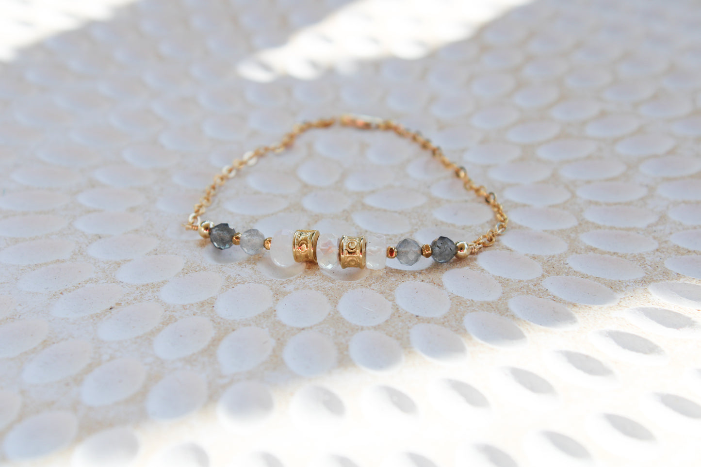 Shu 14K Filled Gold, Moonstone & Labradorite Tribal Bracelet