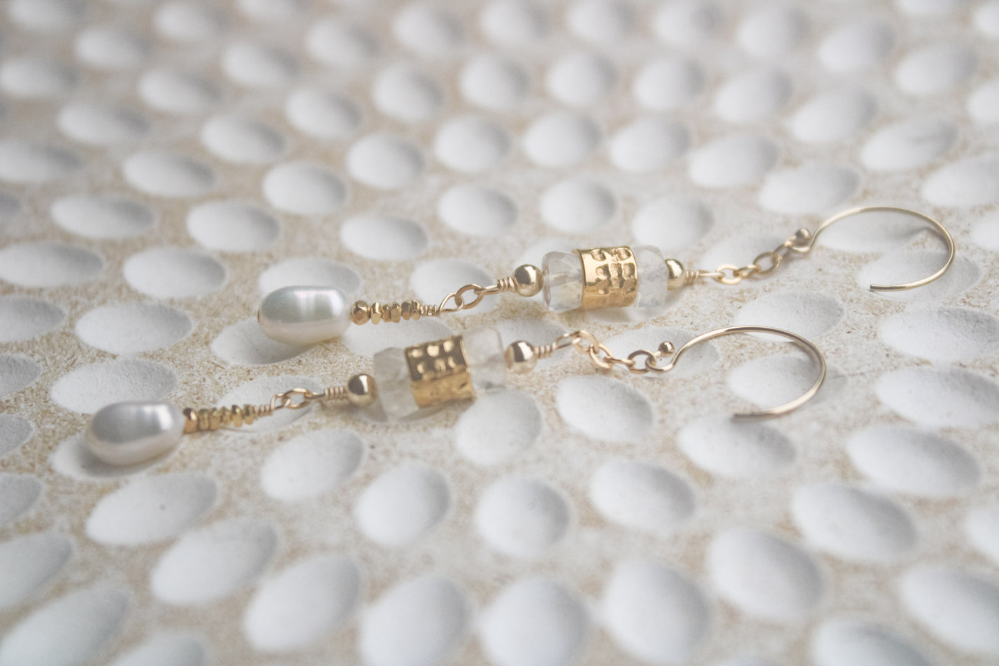 Helionos 14K Filled Gold, Moonstone and Genuine Freshwater Pearl Earrings