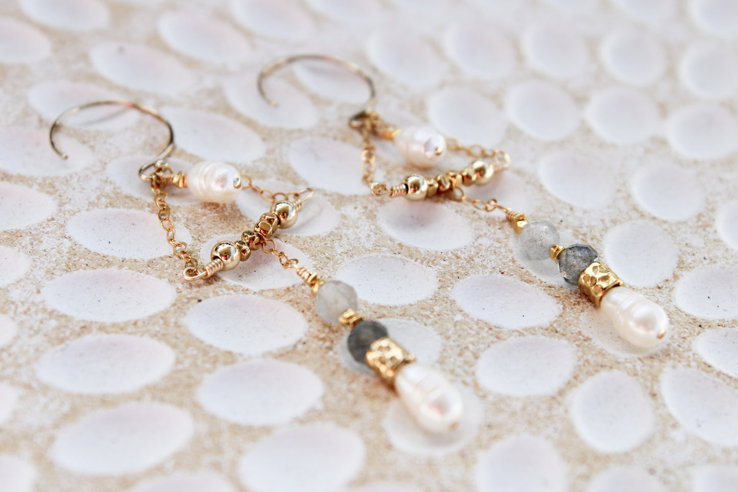Kalia 14K Filled Gold, Genuine Freshwater Pearl & Labradorite Earrings