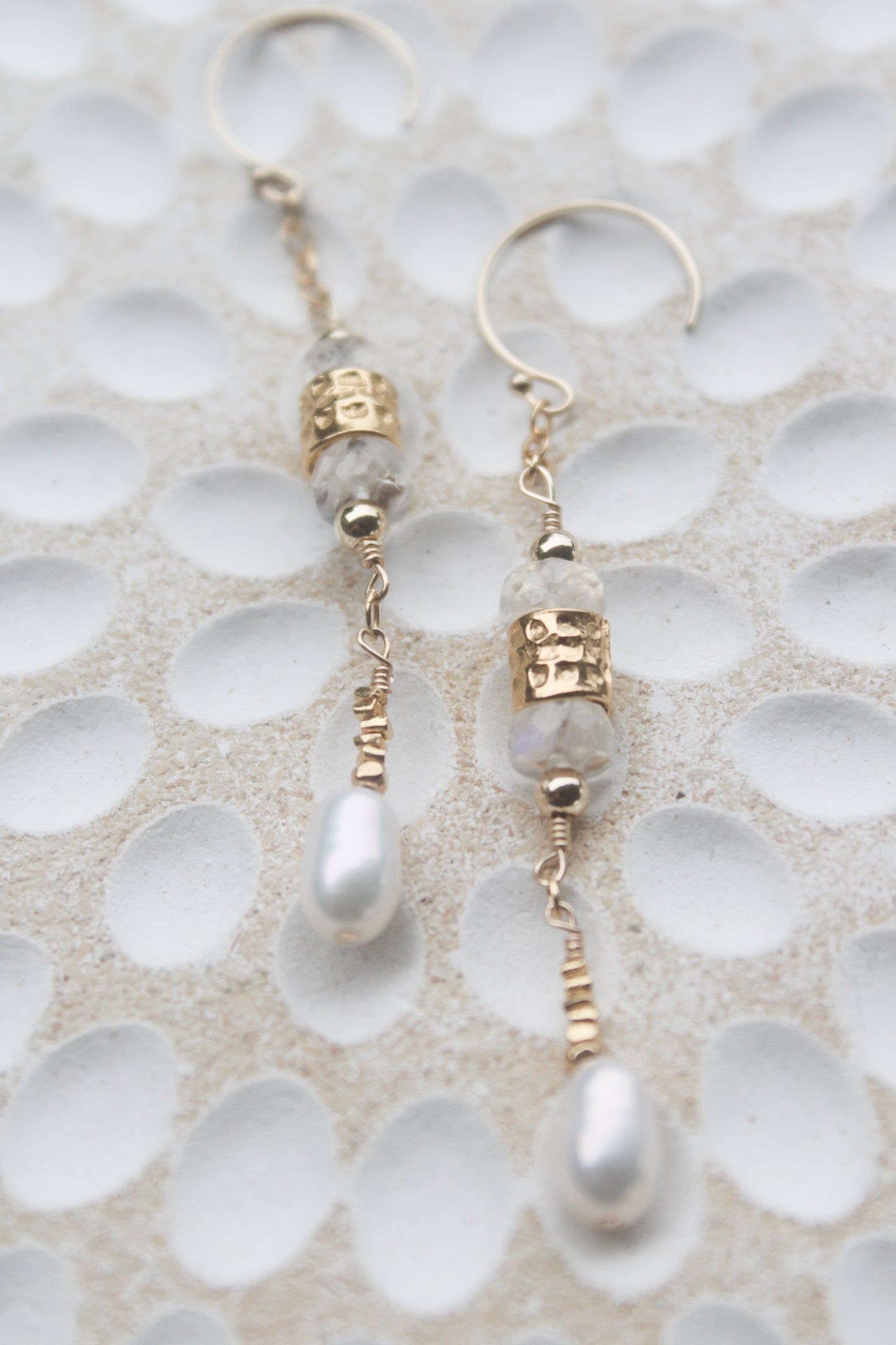 Helionos 14K Filled Gold, Moonstone and Genuine Freshwater Pearl Earrings
