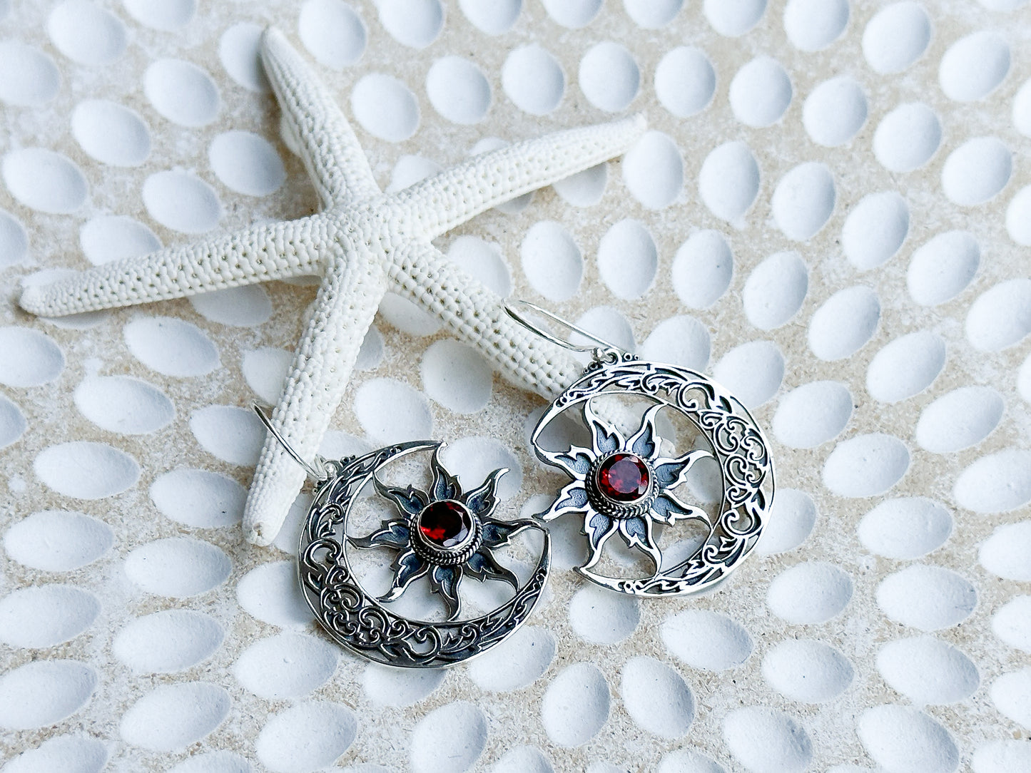 Sterling Silver & Garnet Sunara Earrings
