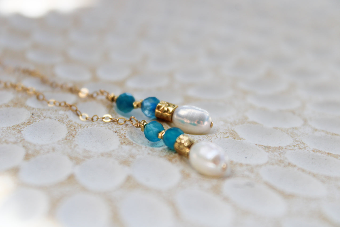 Urdina 14K Filled Gold, Genuine Freshwater Pearl & Blue Agate Drop Earrings