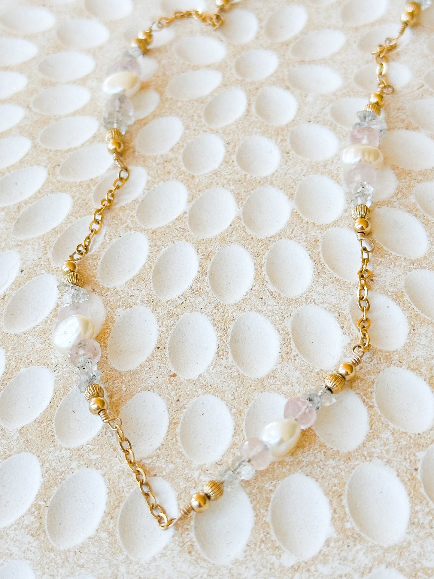 Titania 14K Filled Gold, Herkimer Diamond, Rose Quartz & Genuine Pearl Necklace