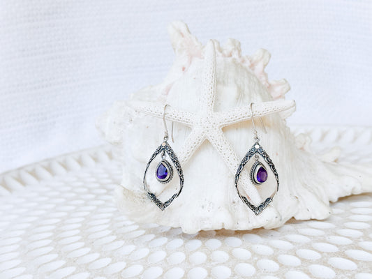 Sterling Silver & Amethyst Hinaya Earrings