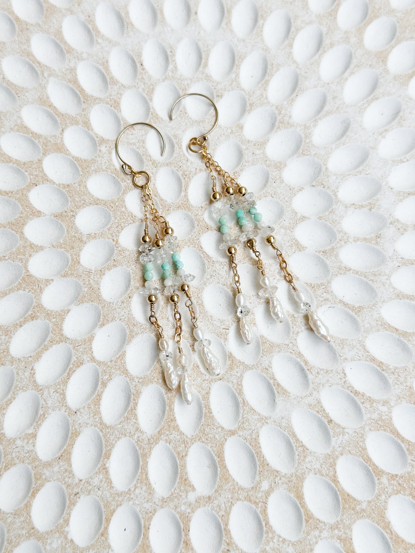 Atira 14K Filled Gold, Herkimer Diamond, Peruvian Turquoise, Moonstone & Genuine Keshi Freshwater Pearl Drop Earrings