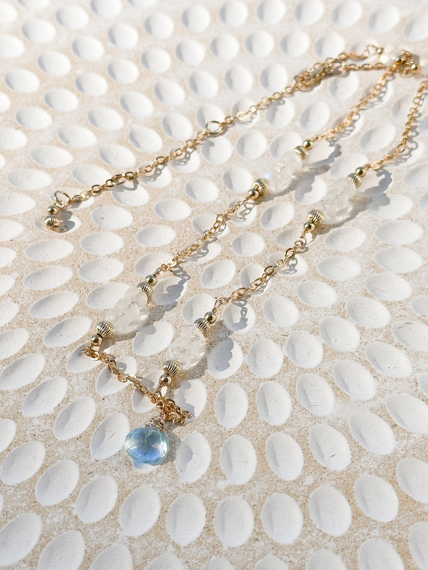 “Silent Heart “ Blue Topaz & Moonstone 14k Gold Filled Necklace
