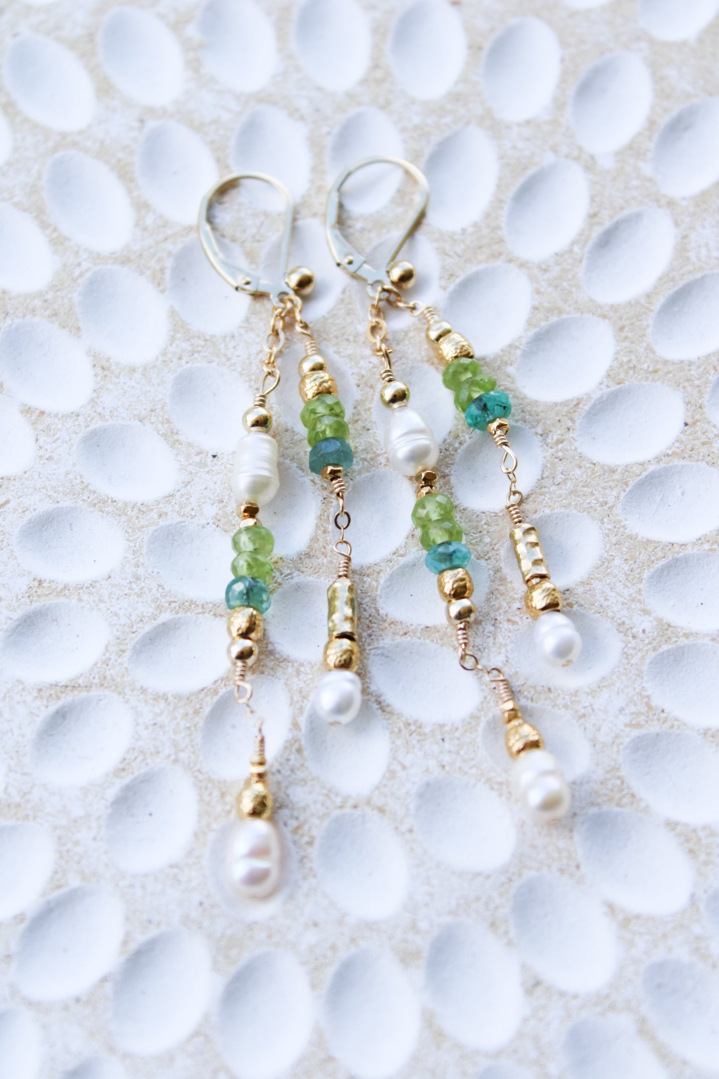 Prasinos 14K Filled Gold, Green Peridot, Apatite & Genuine Freshwater Pearl Drop Earrings