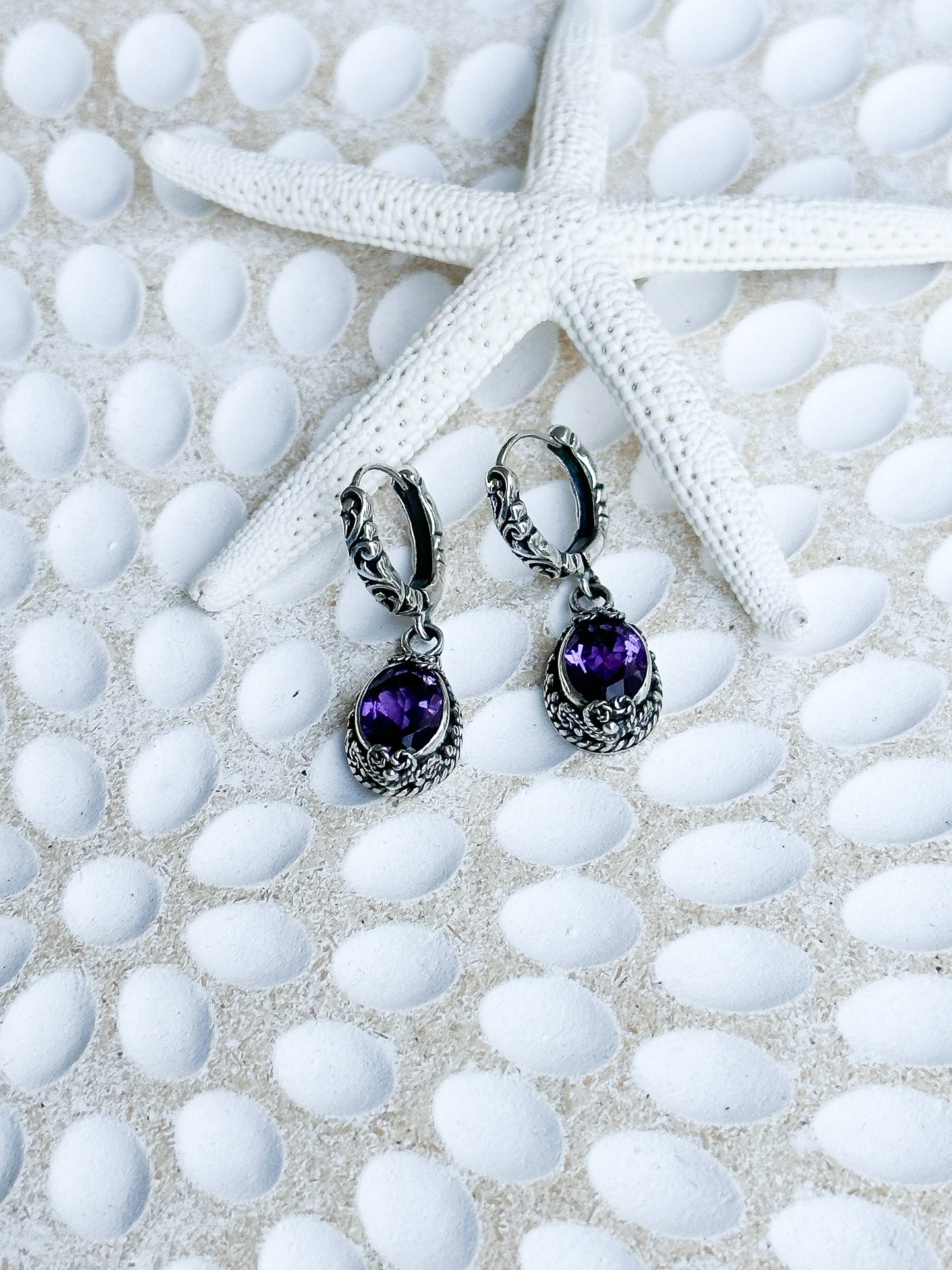 Sterling Silver & Amethyst Gianyar Earrings