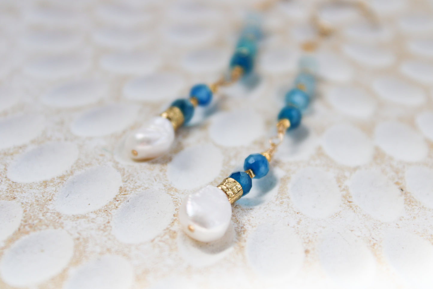 Indigo 14K Filled Gold, Genuine Freshwater Pearl, Blue Agate & Aquamarine Drop Earrings