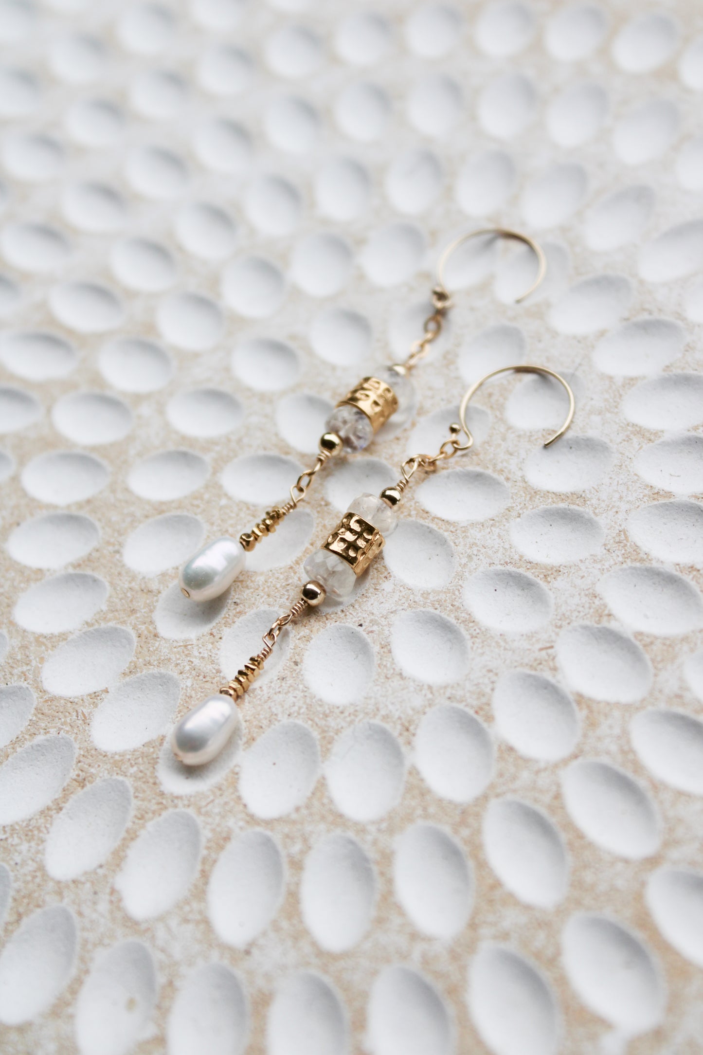 Helionos 14K Filled Gold, Moonstone and Genuine Freshwater Pearl Earrings