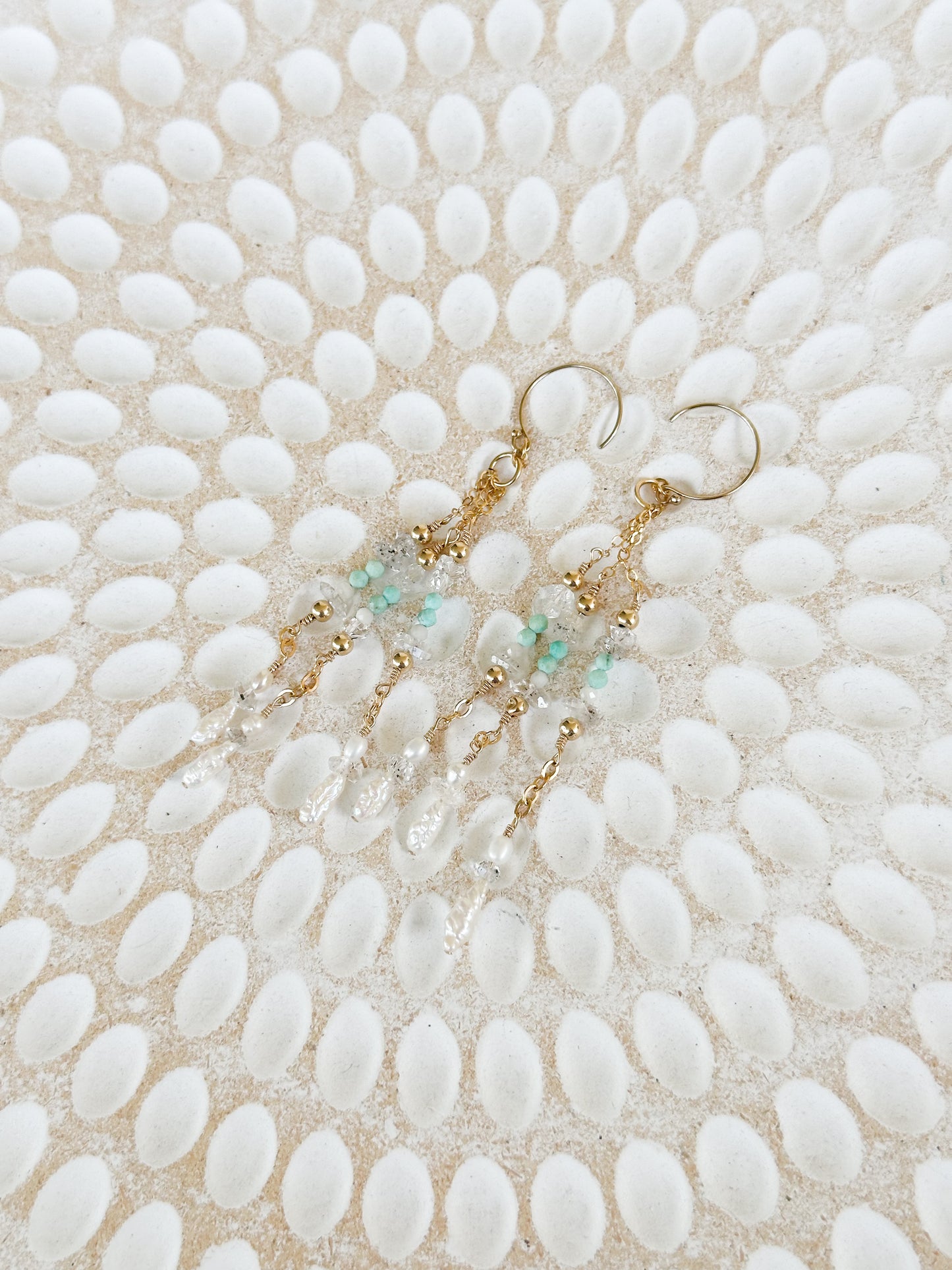Atira 14K Filled Gold, Herkimer Diamond, Peruvian Turquoise, Moonstone & Genuine Keshi Freshwater Pearl Drop Earrings