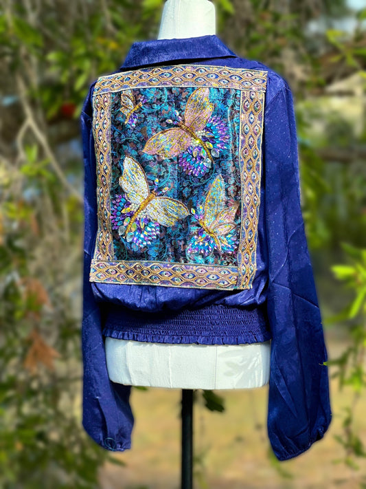 Midnight Blue Requiem Dream Embellished Blouse