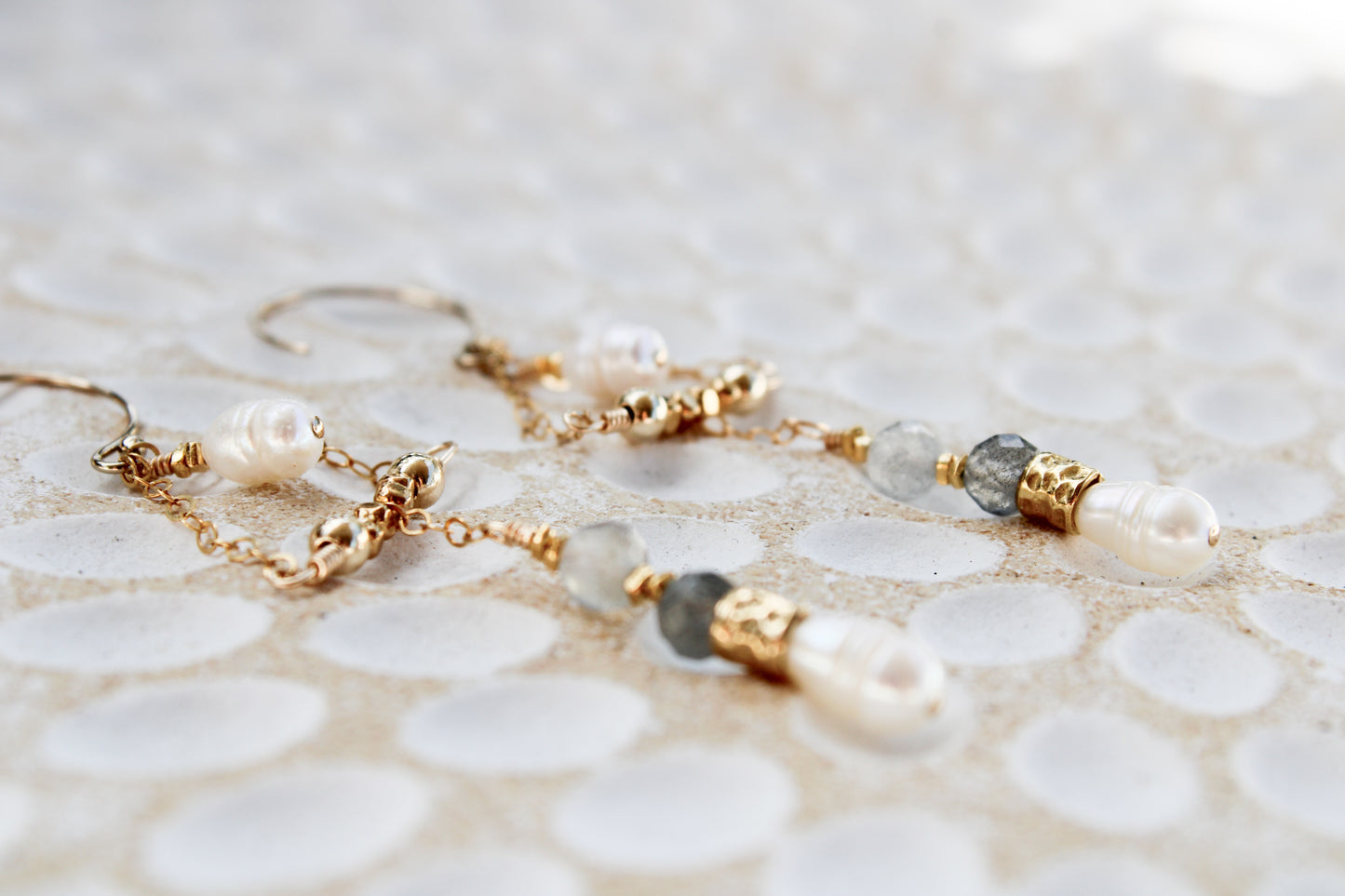 Kalia 14K Filled Gold, Genuine Freshwater Pearl & Labradorite Earrings