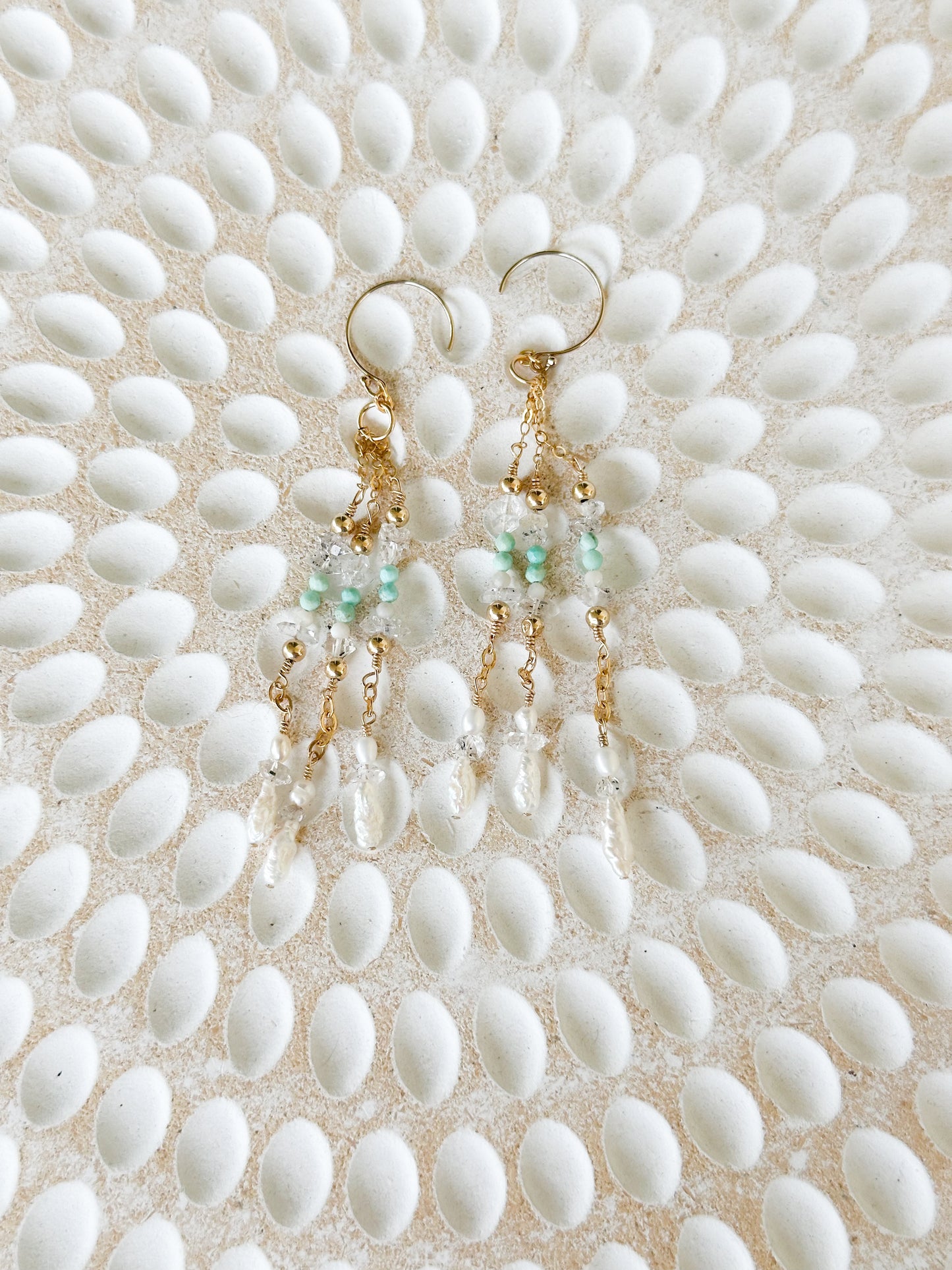 Atira 14K Filled Gold, Herkimer Diamond, Peruvian Turquoise, Moonstone & Genuine Keshi Freshwater Pearl Drop Earrings
