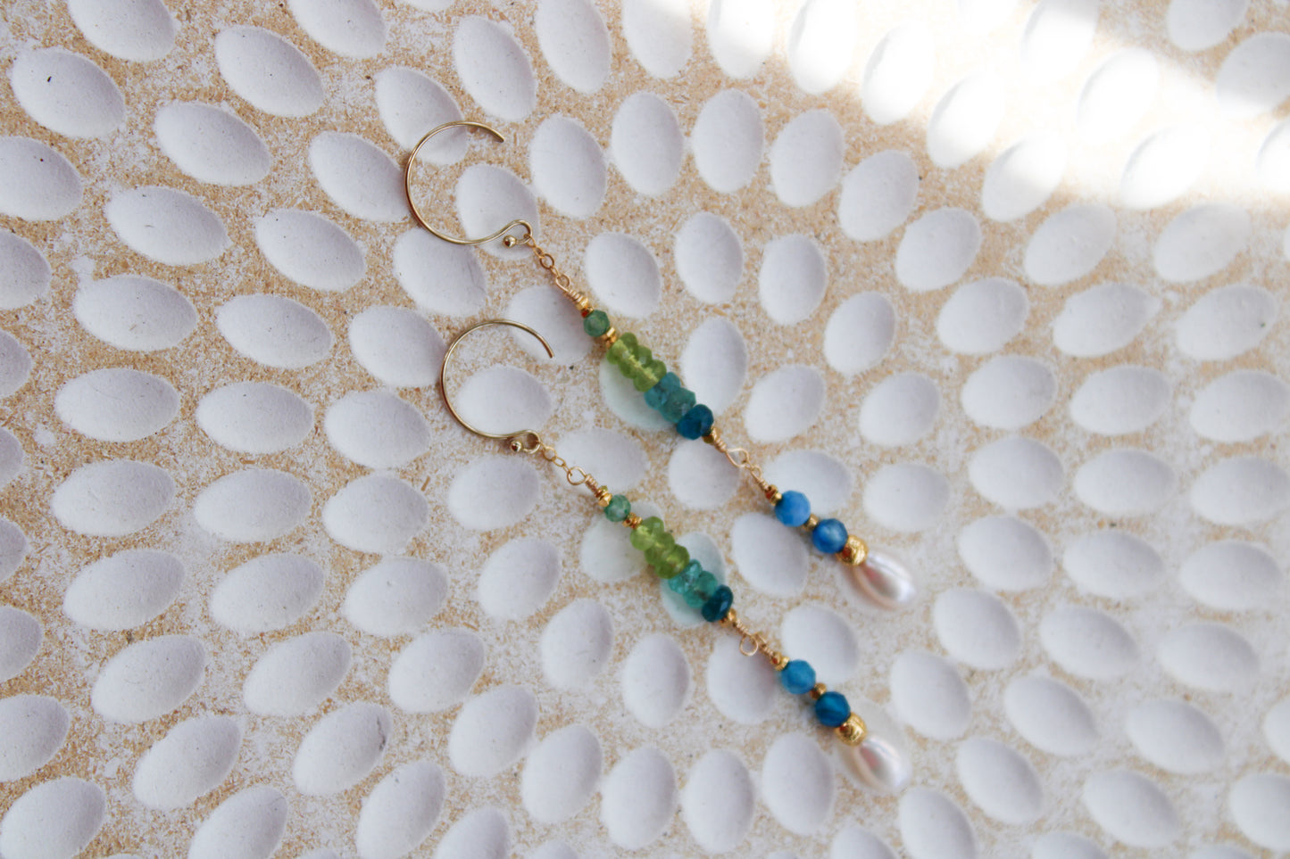 Demeter 14K Filled Gold, Genuine Freshwater Pearl, Blue Agate, Apatite, Peridot & Amazonite Drop Earrings