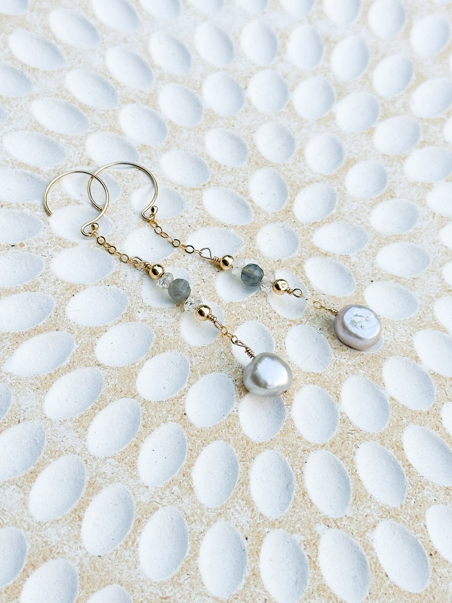 Aella 14K Filled Gold, Herkimer Diamond, Labradorite & Genuine Freshwater Pearl Drop Earrings