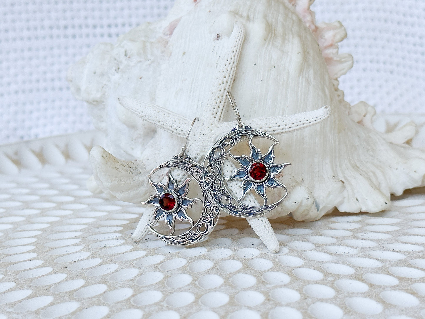 Sterling Silver & Garnet Sunara Earrings