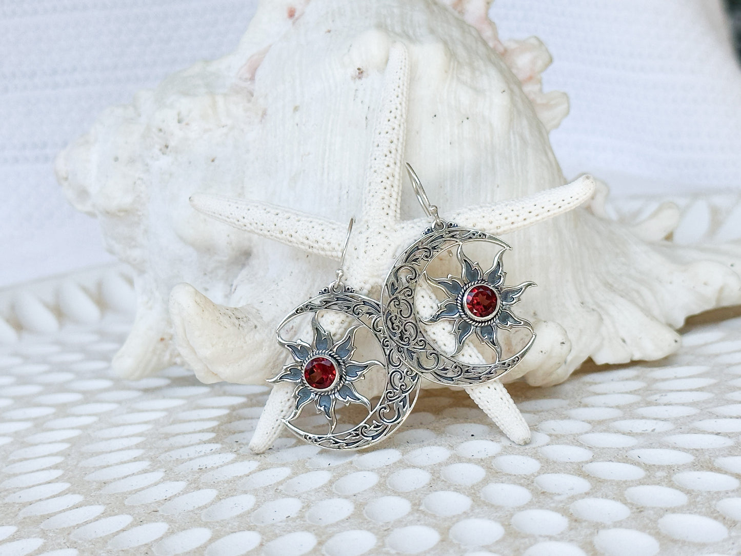 Sterling Silver & Garnet Sunara Earrings