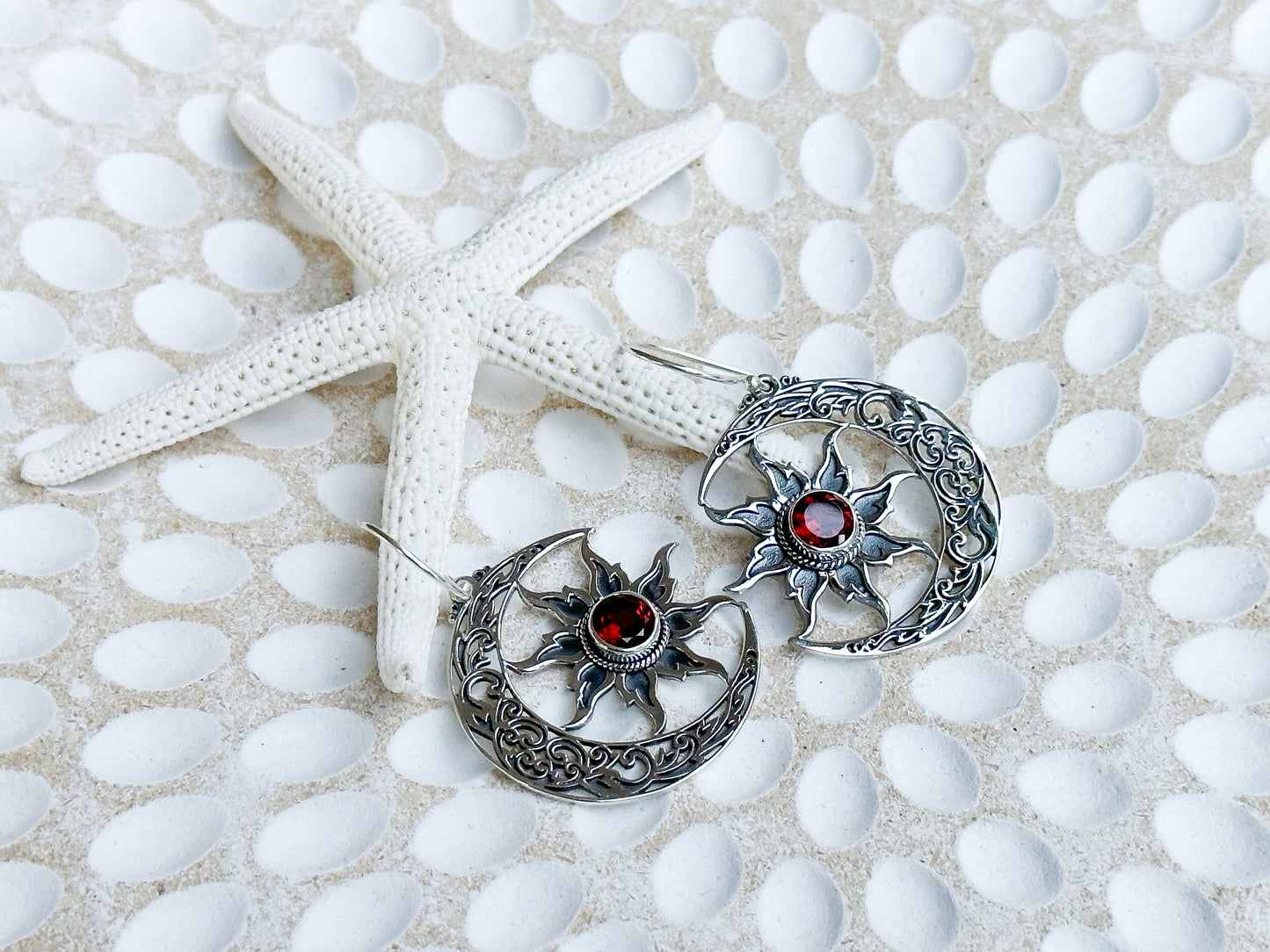Sterling Silver & Garnet Sunara Earrings